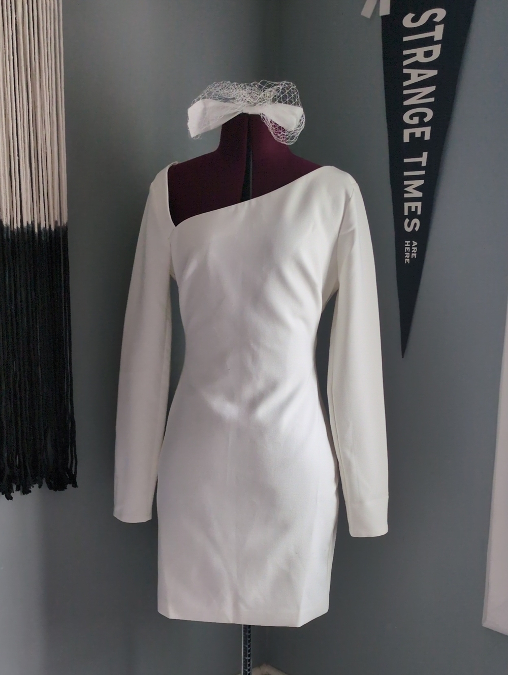 Likely One-Shoulder White Long Sleeve Mini Dress